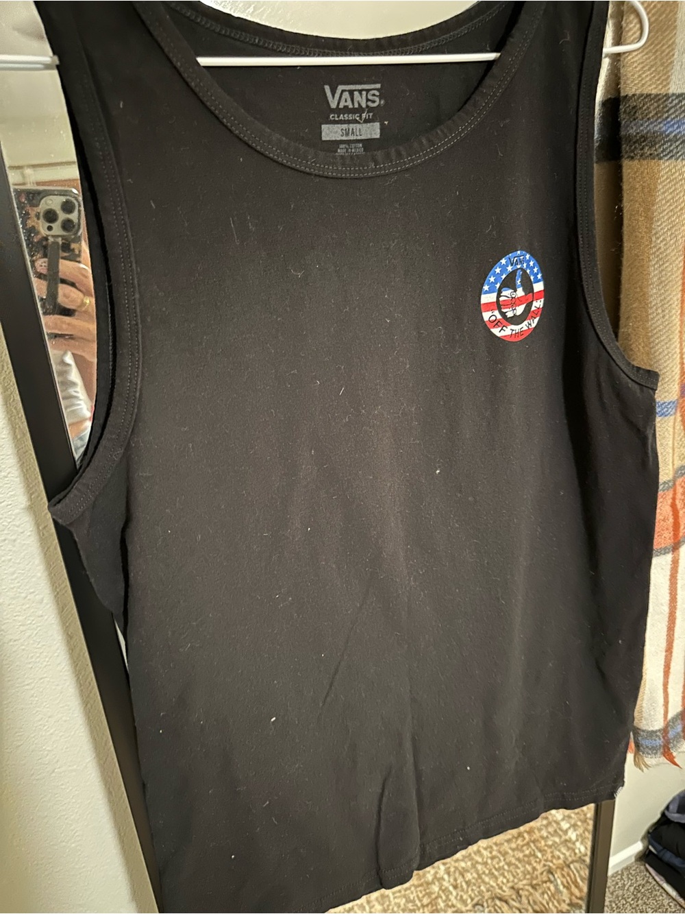 Vans Black Boys' Tank with American Flag Badge